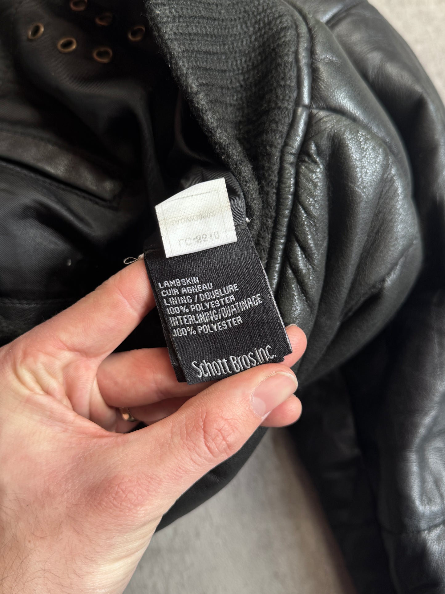 Schott Black Quilted Padded Leather Bomber Jacket