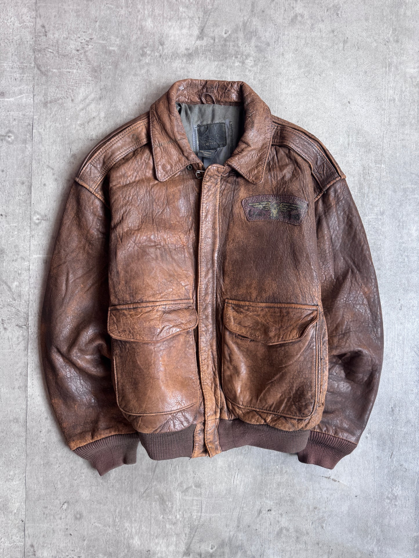 Avirex Hollywood at War Brown Distressed Leather Flight Jacket