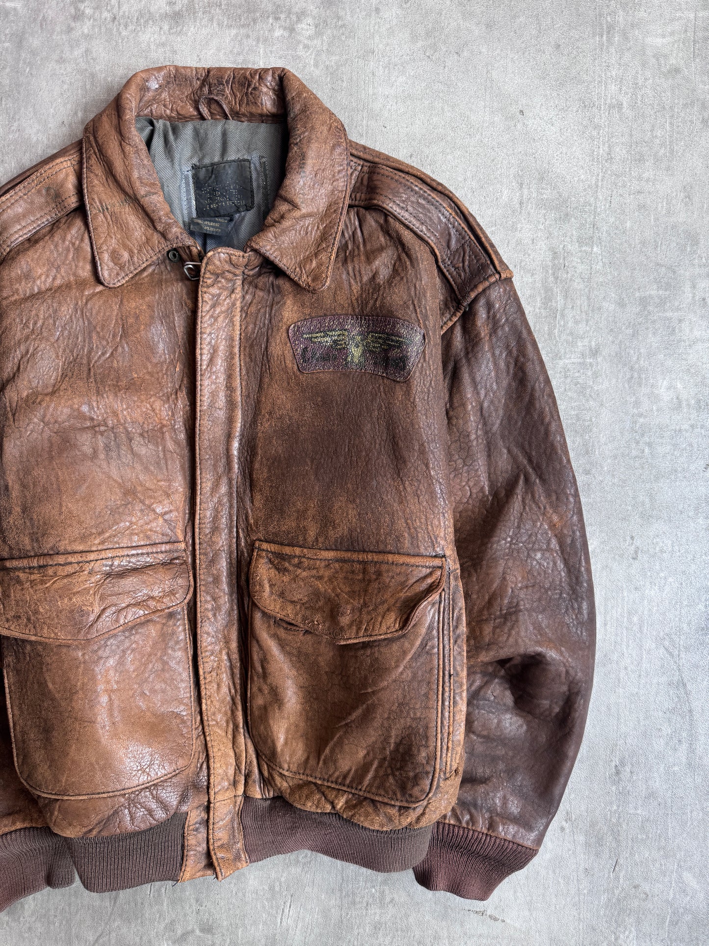 Avirex Hollywood at War Brown Distressed Leather Flight Jacket