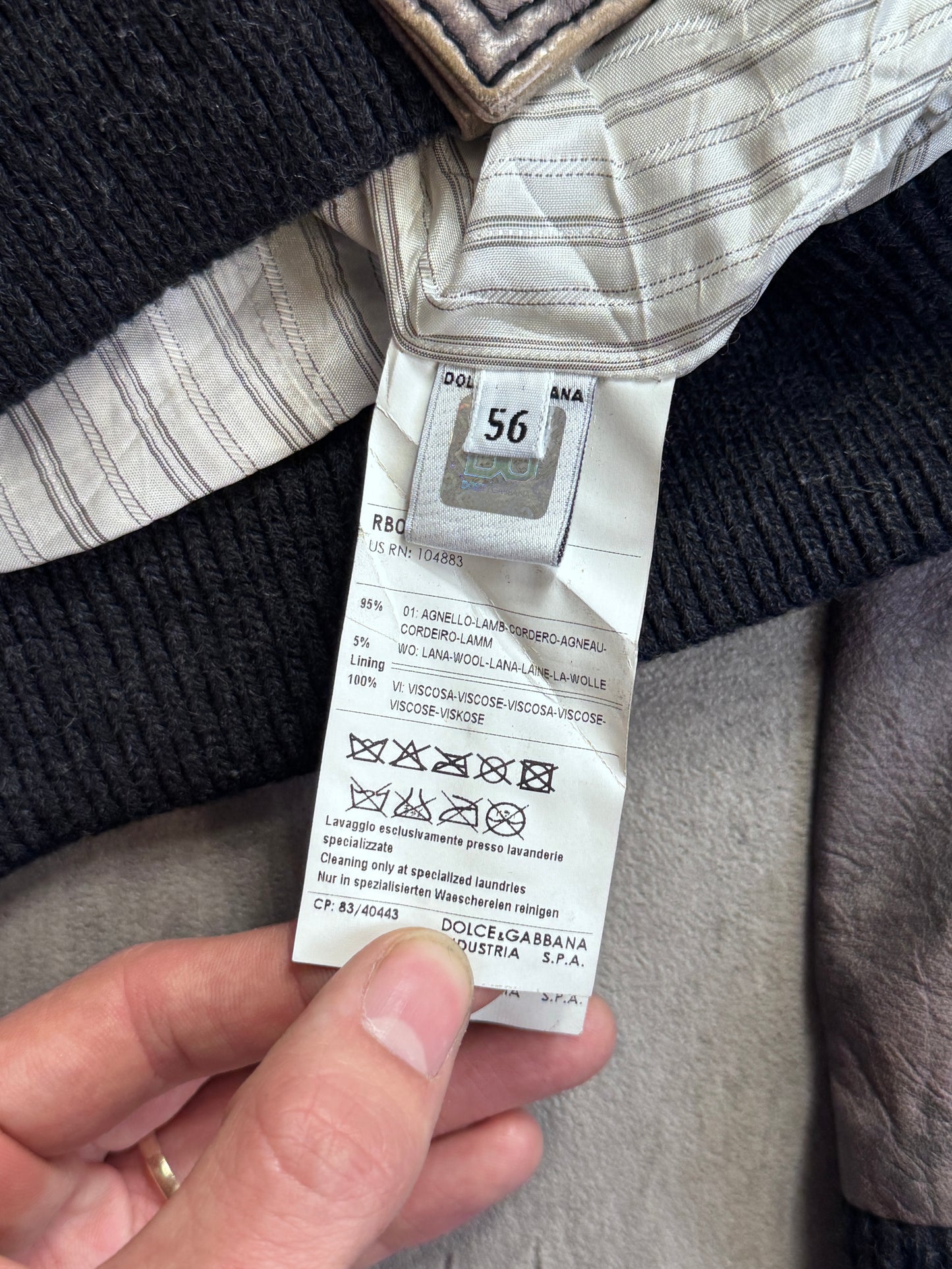 D&G Buckle Collar Button Down Distressed Leather Jacket