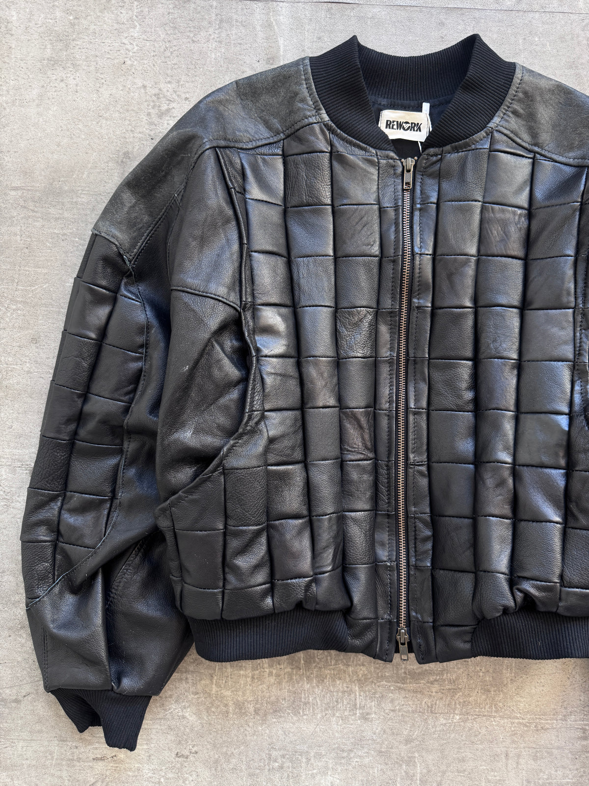 VT Rework: Hybrid Quilted Leather Cropped Bomber Jacket