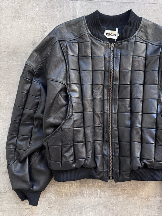 VT Rework: Hybrid Quilted Leather Cropped Bomber Jacket