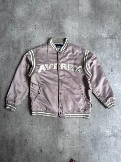 Avirex Light Brown Spellout Logo Varsity Bomber Jacket