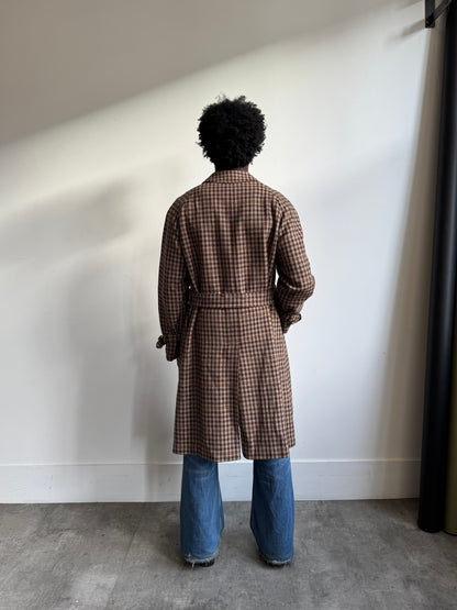 1980's Aquascutum Brown Houndstooth Tweed Belted Overcoat