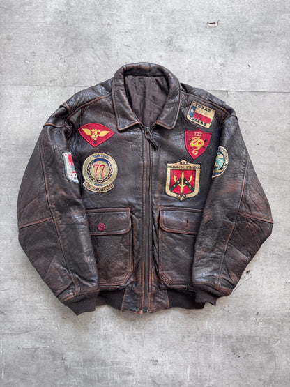 1987 Avirex Patched Texas Leather Flight Bomber Jacket