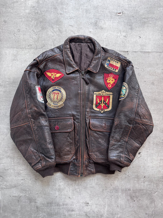 1987 Avirex Patched Texas Leather Flight Bomber Jacket