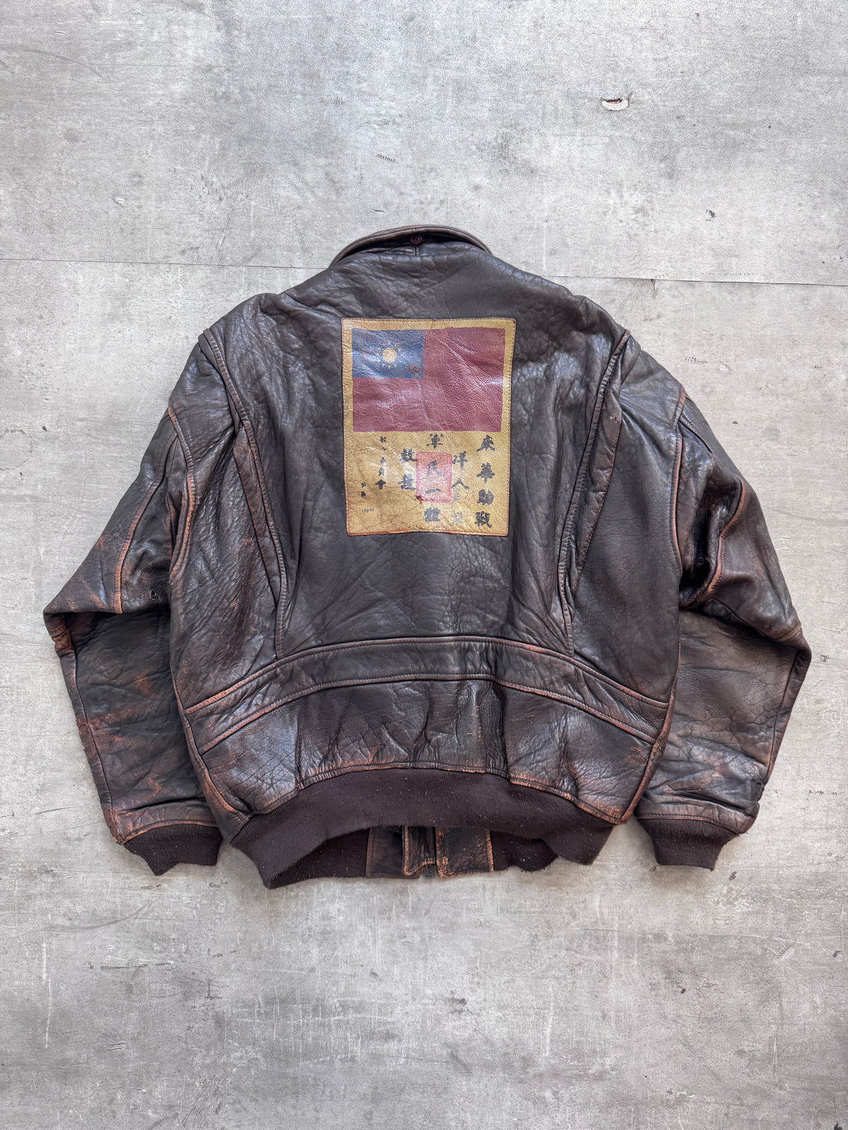 1987 Avirex Patched Texas Leather Flight Bomber Jacket