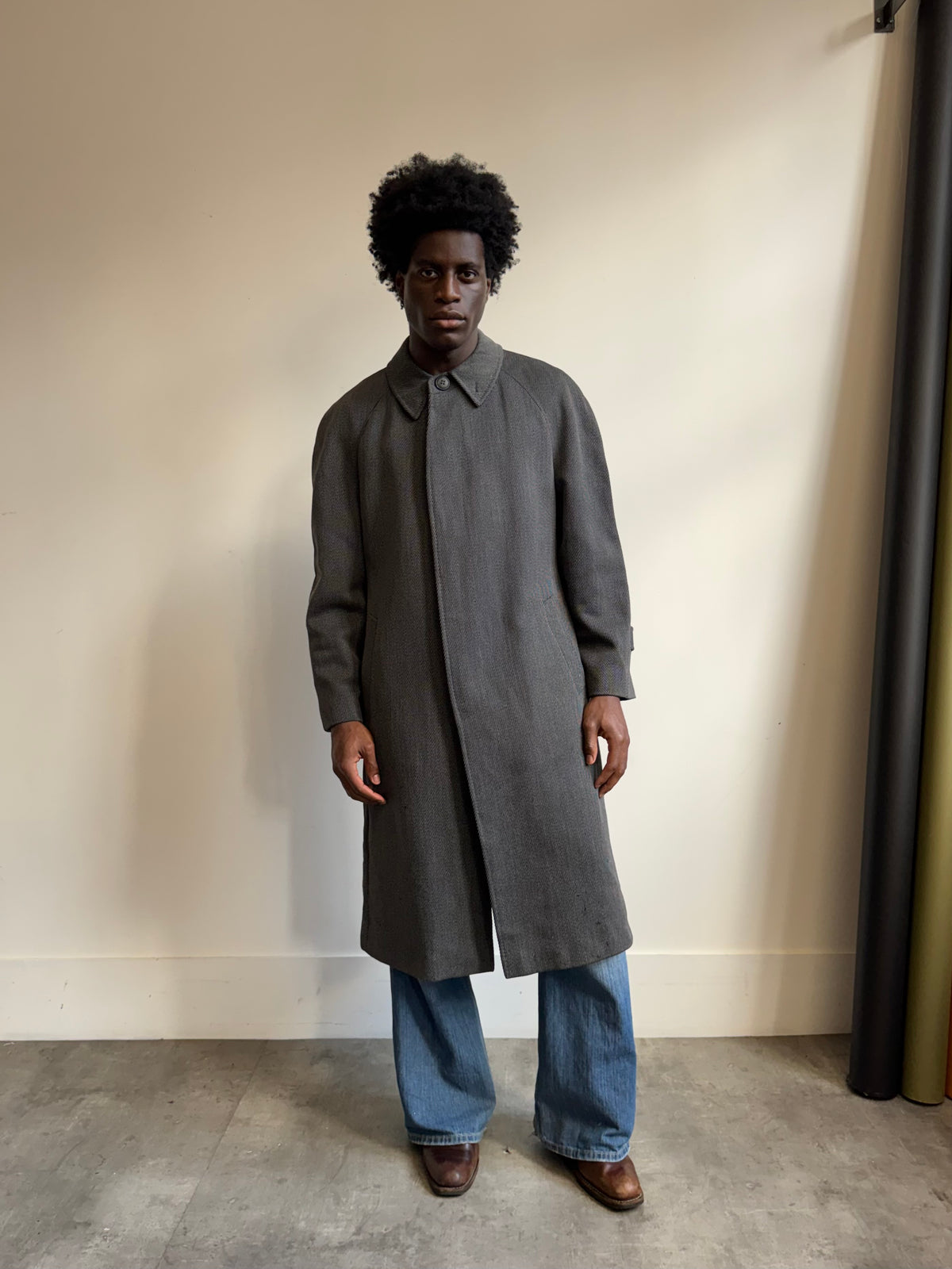 1980's Valentino Textured Grey Belted Overcoat