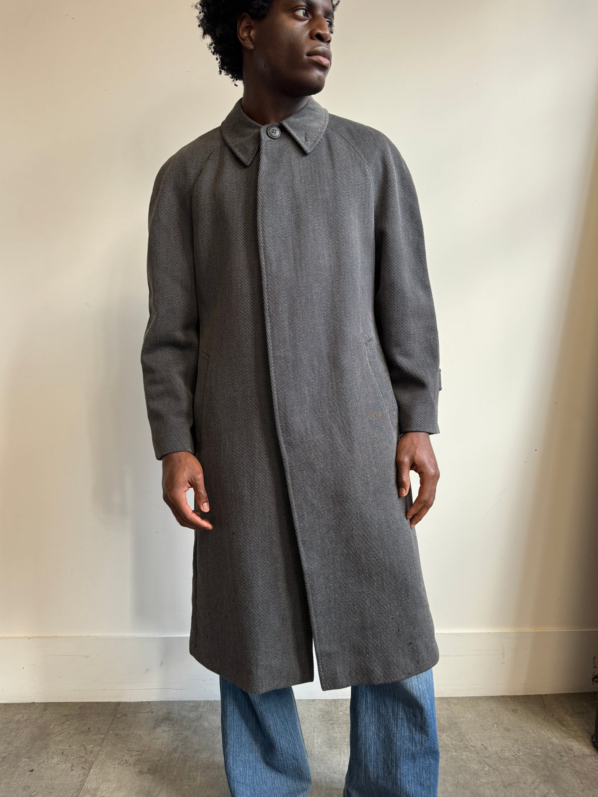 1980's Valentino Textured Grey Belted Overcoat