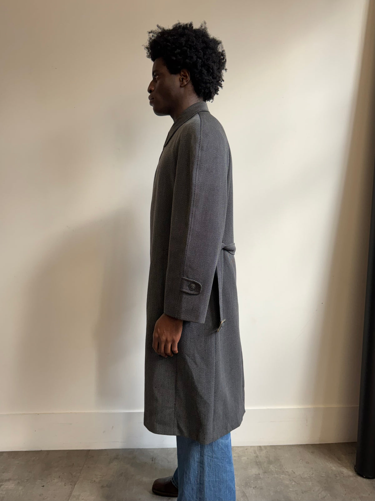 1980's Valentino Textured Grey Belted Overcoat