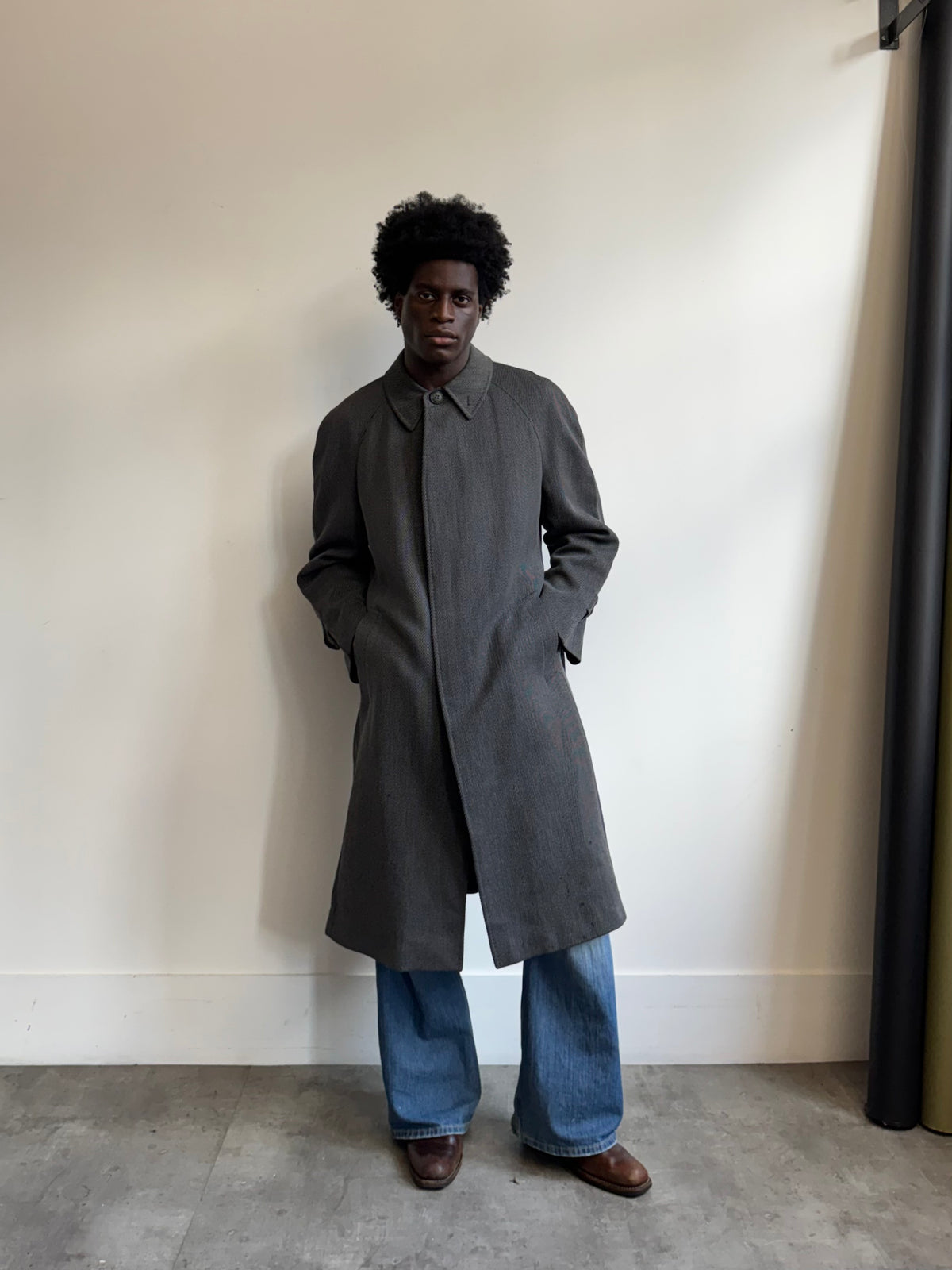 1980's Valentino Textured Grey Belted Overcoat