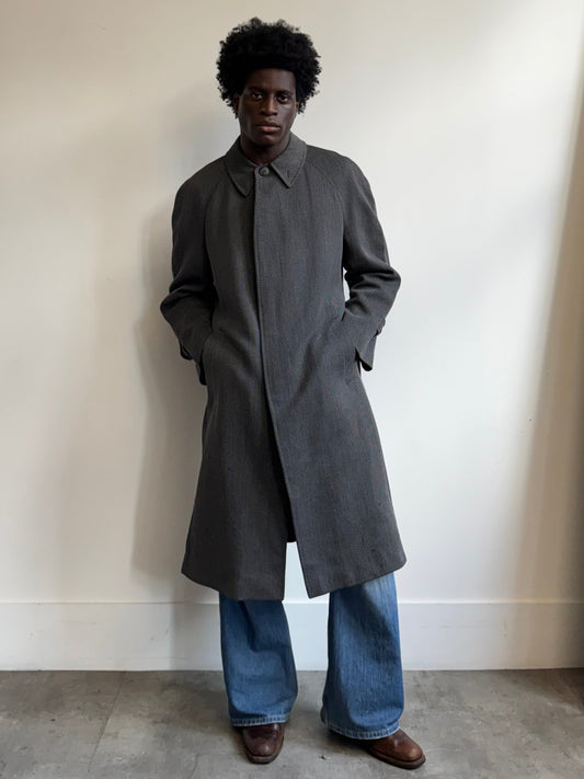 1980's Valentino Textured Grey Belted Overcoat