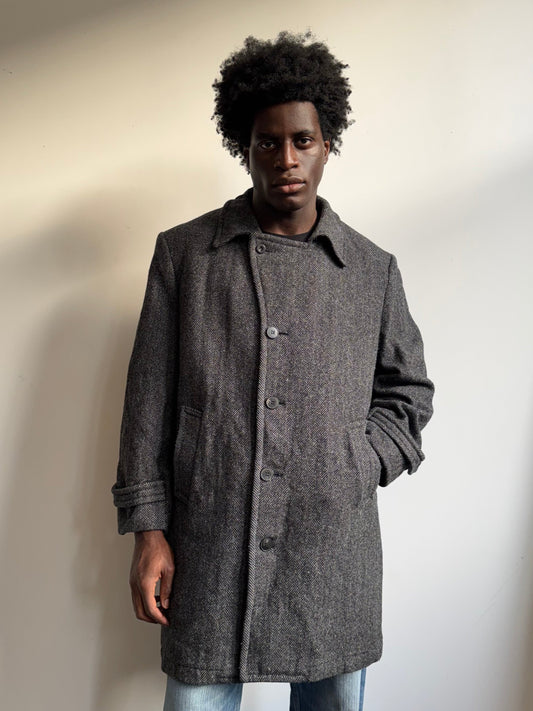 1980s Christian Dior Herringbone Wool Heavyweight Coat