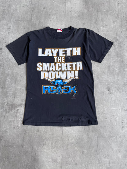 2000 WWE The Rock "Layeth The Smacketh Down" Washed Black Graphic Tee