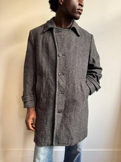 1980s Christian Dior Herringbone Wool Heavyweight Coat