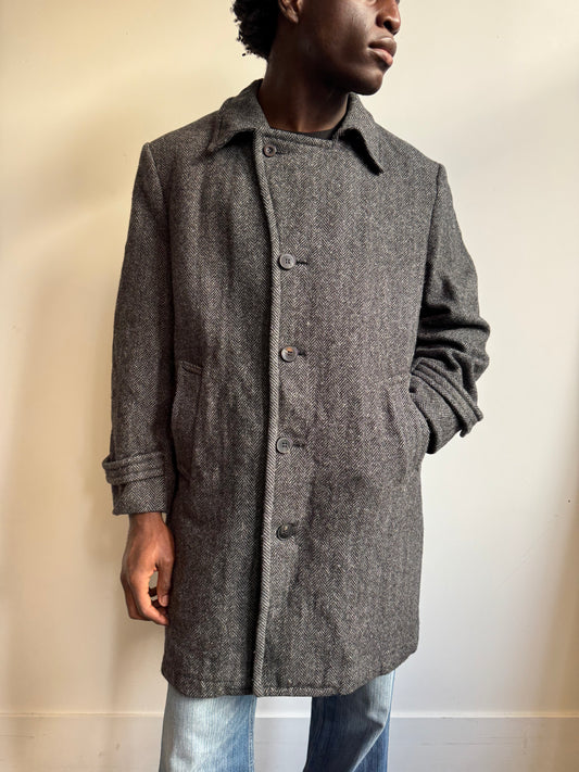 1980s Christian Dior Herringbone Wool Heavyweight Coat