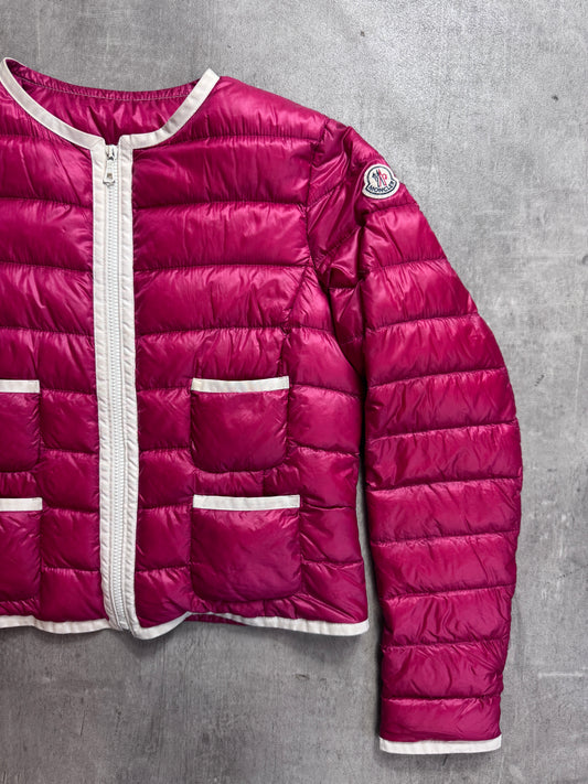 Moncler Magenta Cropped Collarless Lightweight Down Jacket