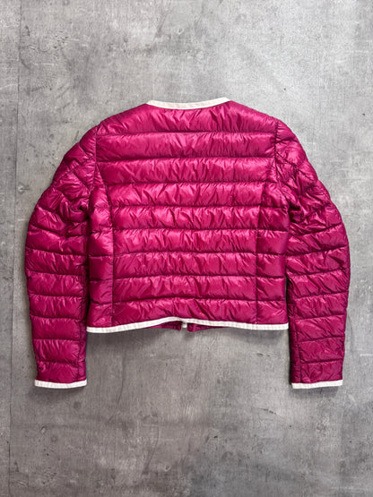 Moncler Magenta Cropped Collarless Lightweight Down Jacket