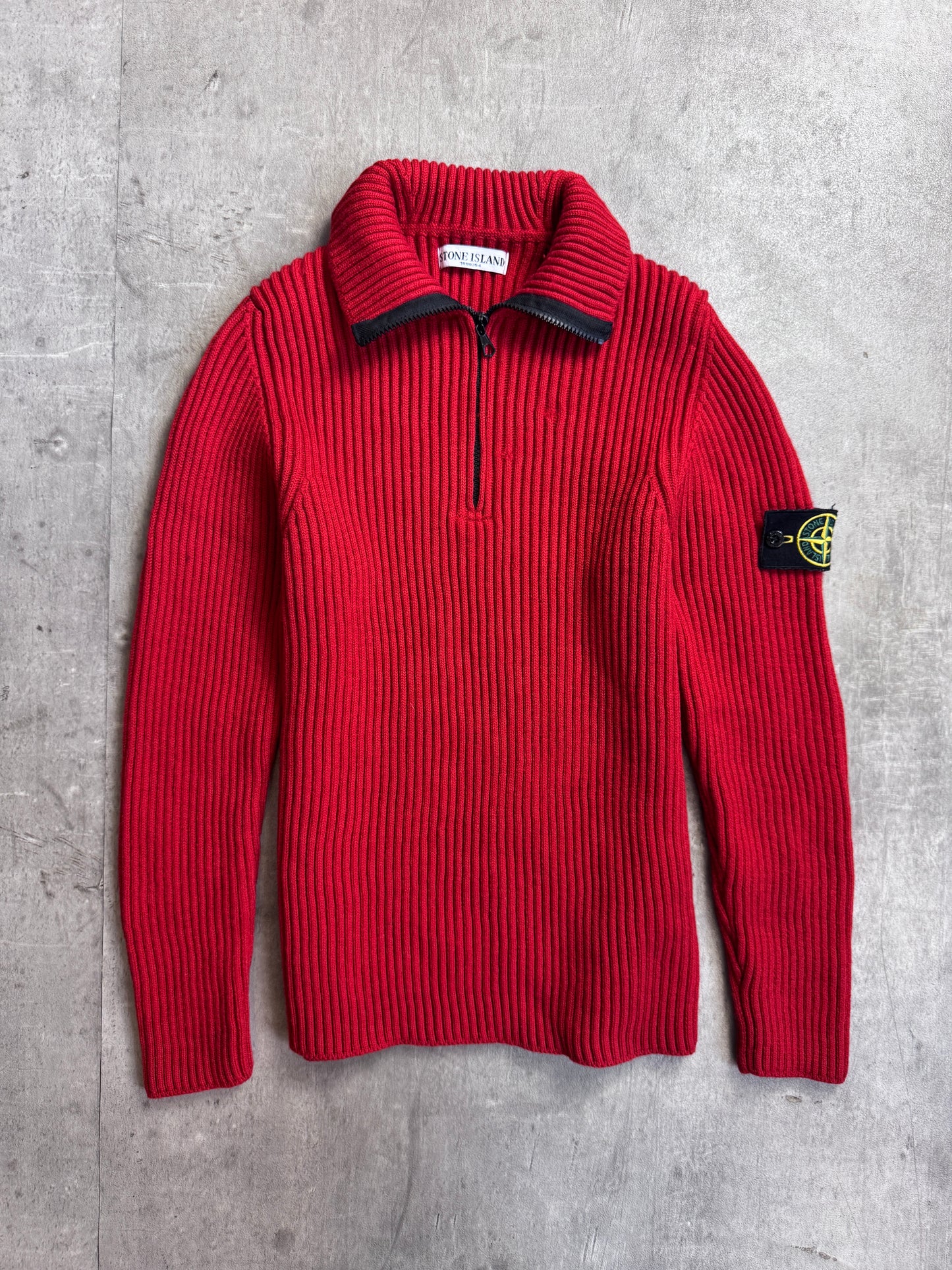 A/W 2010 Stone Island Red Ribbed 1/4 Zip Knit Sweater