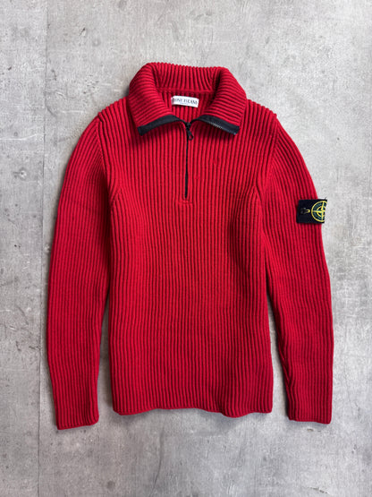 A/W 2010 Stone Island Red Ribbed 1/4 Zip Knit Sweater