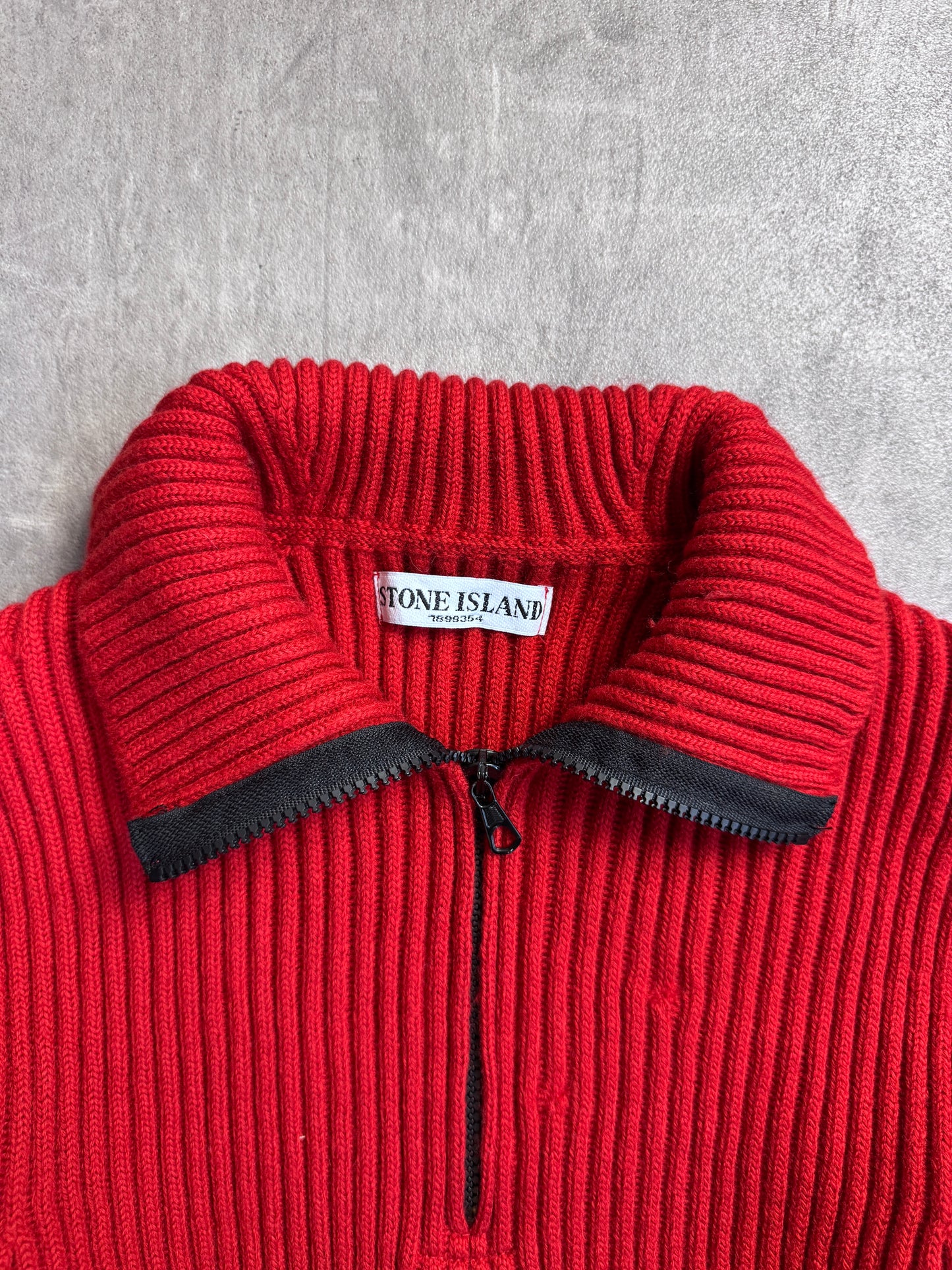 A/W 2010 Stone Island Red Ribbed 1/4 Zip Knit Sweater