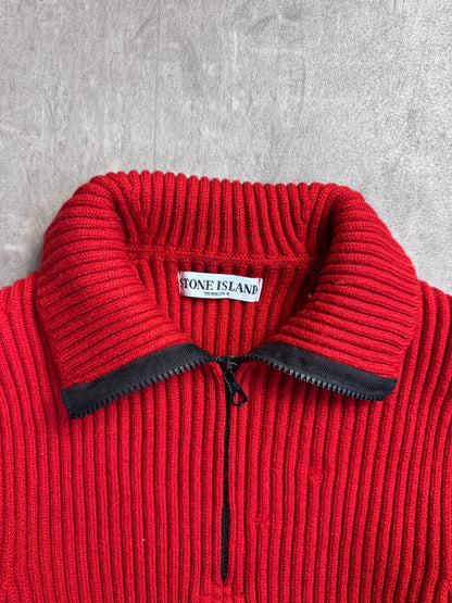 A/W 2010 Stone Island Red Ribbed 1/4 Zip Knit Sweater