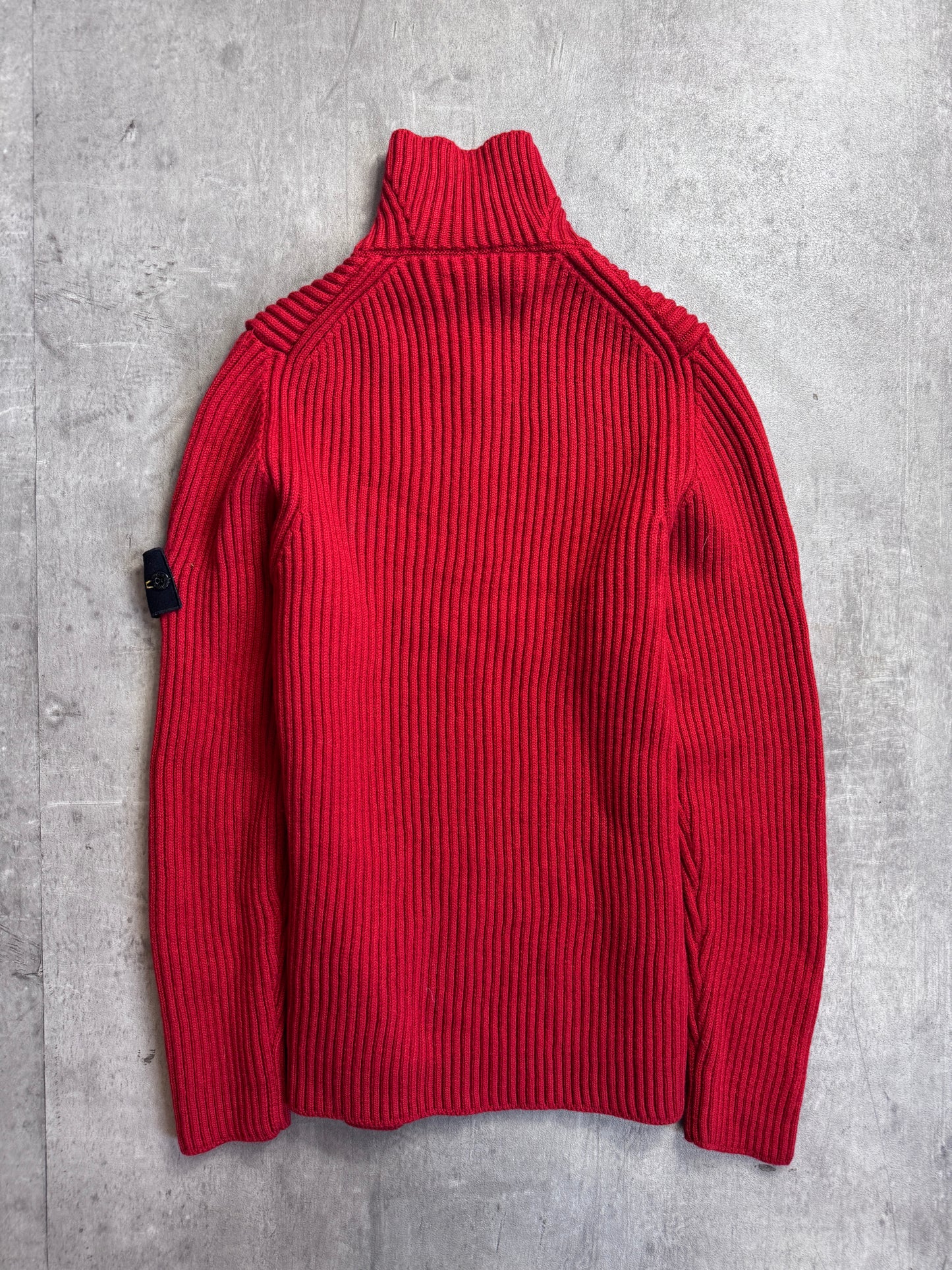 A/W 2010 Stone Island Red Ribbed 1/4 Zip Knit Sweater