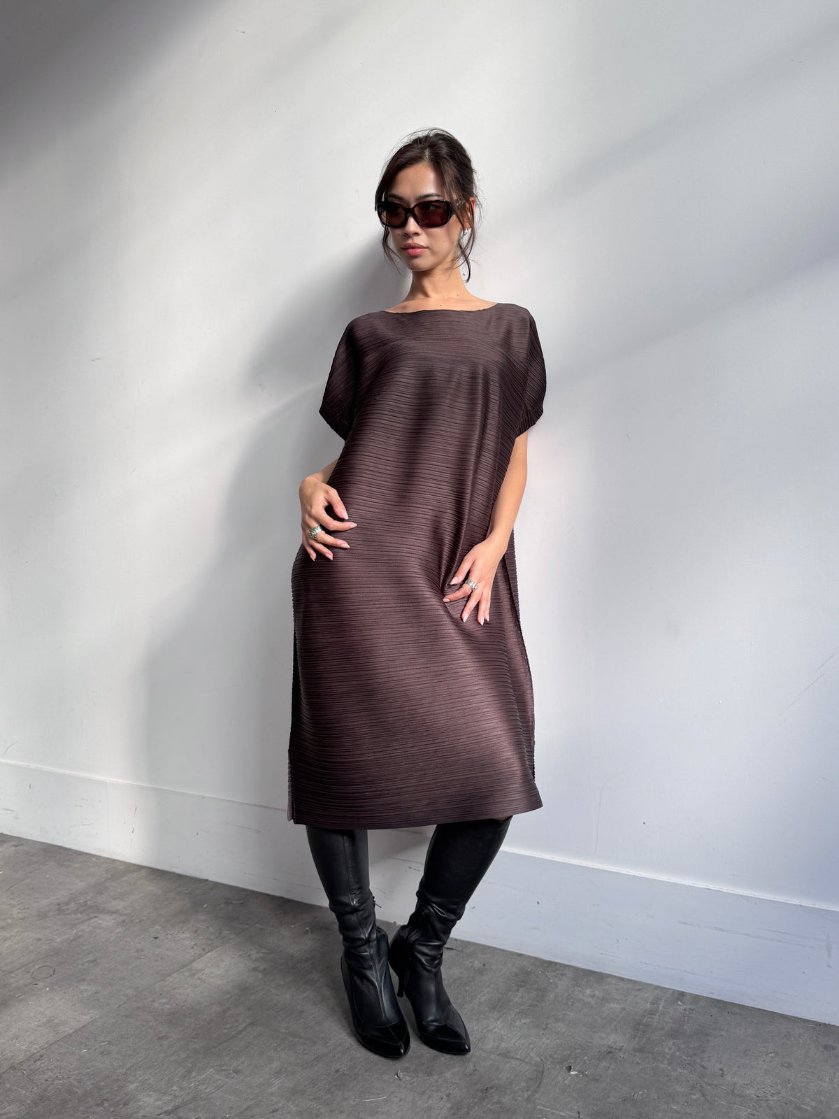 S/S 2006 Issey Miyake Brown Pleated Maxi Dress