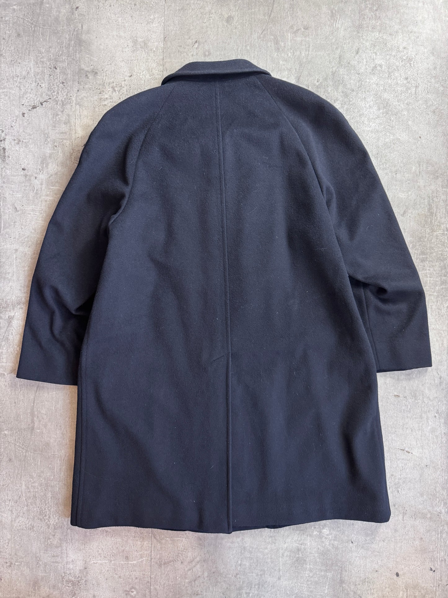 Aquascutum Navy Wool House Check Lined Heavy Overcoat