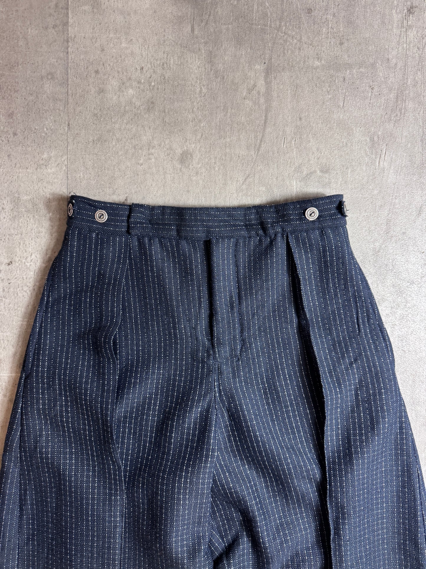 VT Rework: Pleated Pinstriped Navy Trousers