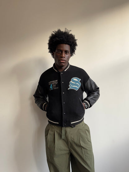 1998 Stussy 'Big 4' Wool & Leather Embroidered Varsity Jacket