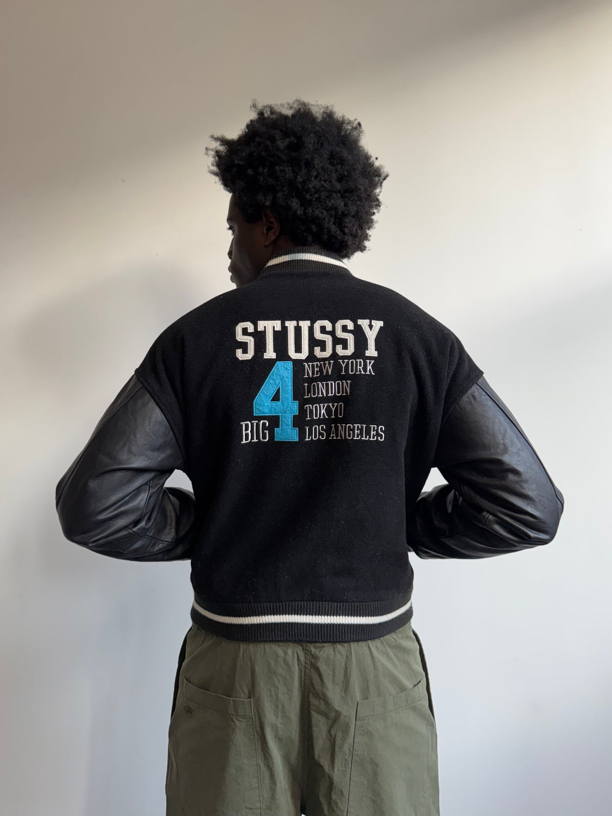 1998 Stussy 'Big 4' Wool & Leather Embroidered Varsity Jacket