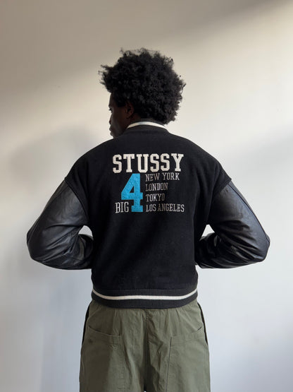 1998 Stussy 'Big 4' Wool & Leather Embroidered Varsity Jacket