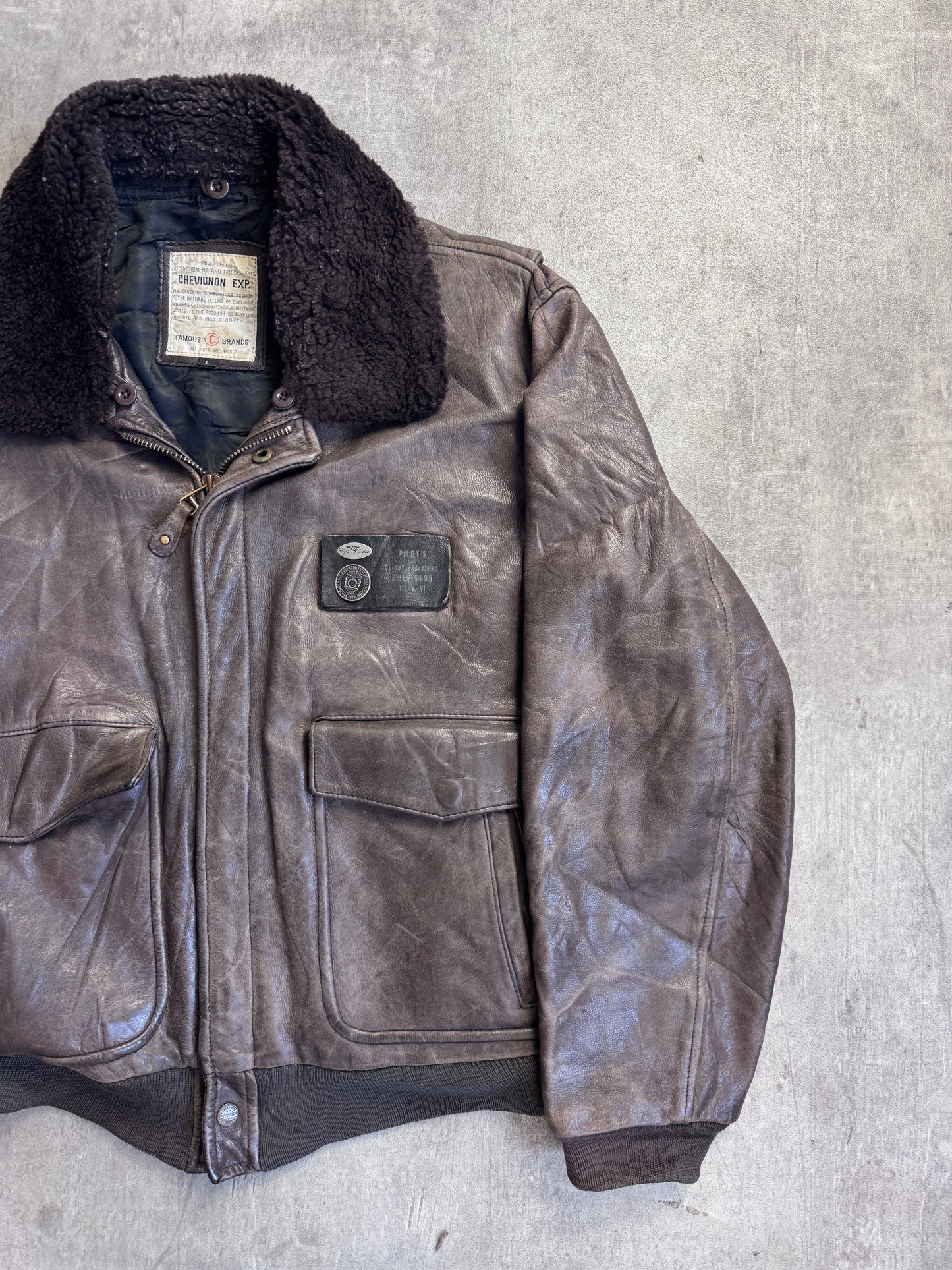 Chevignon Expedition Boucle Collar A2 Leather Flyer's Bomber Jacket