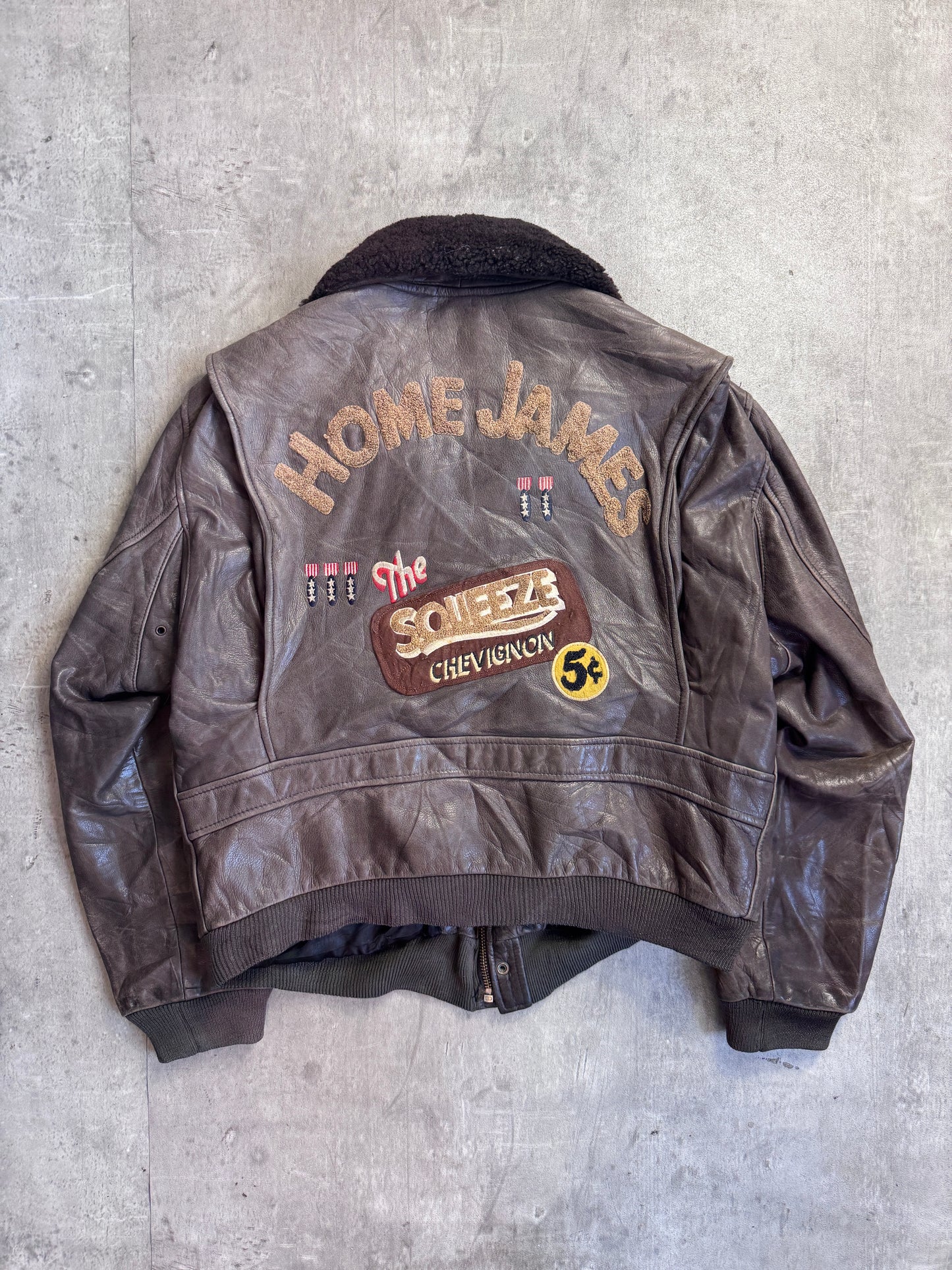 Chevignon Expedition Boucle Collar A2 Leather Flyer's Bomber Jacket