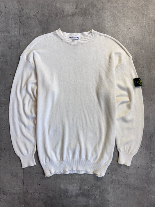 1990's Stone Island Cotton Knit Cream Crewneck Sweater