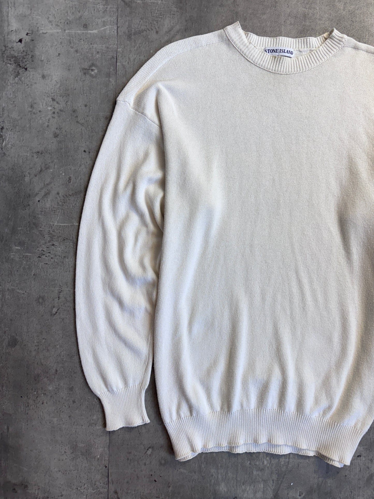 1990's Stone Island Cotton Knit Cream Crewneck Sweater
