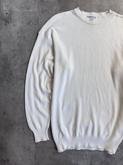 1990's Stone Island Cotton Knit Cream Crewneck Sweater