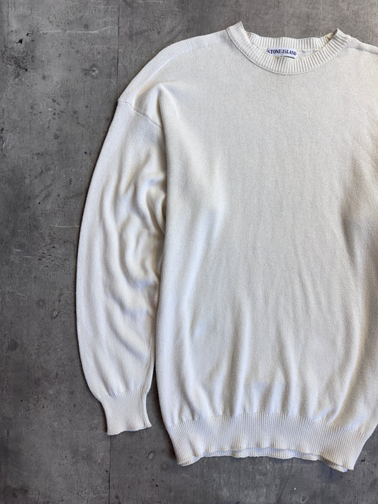 1990's Stone Island Cotton Knit Cream Crewneck Sweater