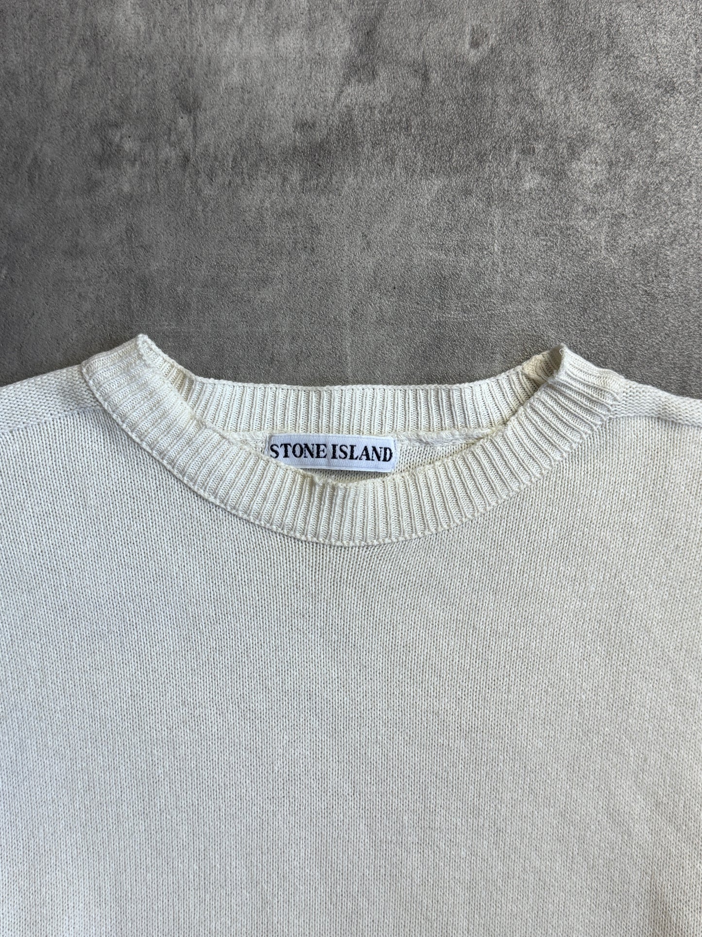 1990's Stone Island Cotton Knit Cream Crewneck Sweater