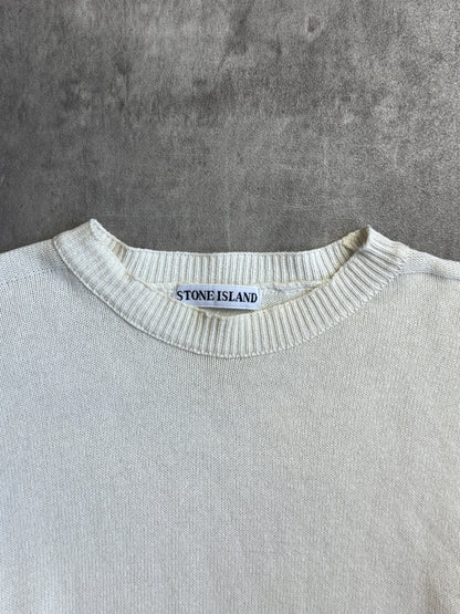 1990's Stone Island Cotton Knit Cream Crewneck Sweater