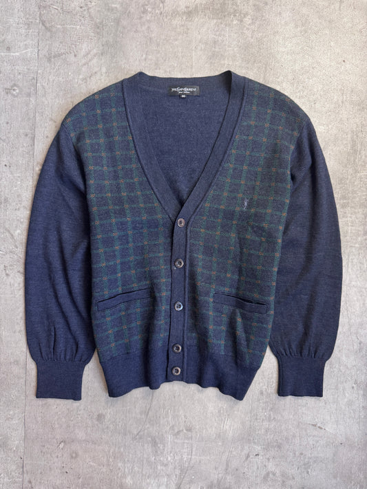 YSL Plaid Front Button Down Wool Cardigan