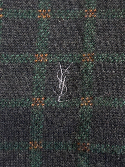 YSL Plaid Front Button Down Wool Cardigan
