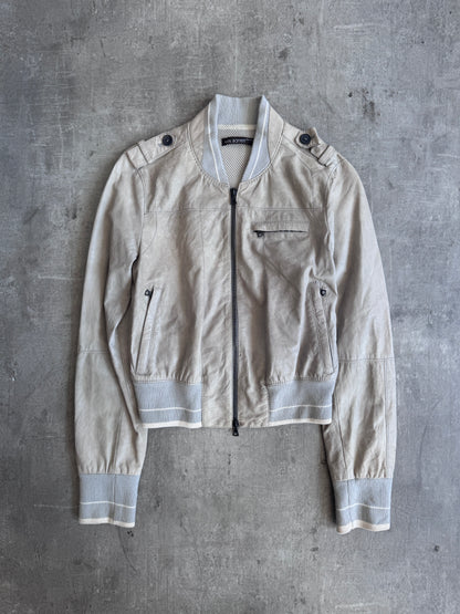 S/S 2006 Neil Barratt Beige Suede Leather Bomber Jacket SC:5782