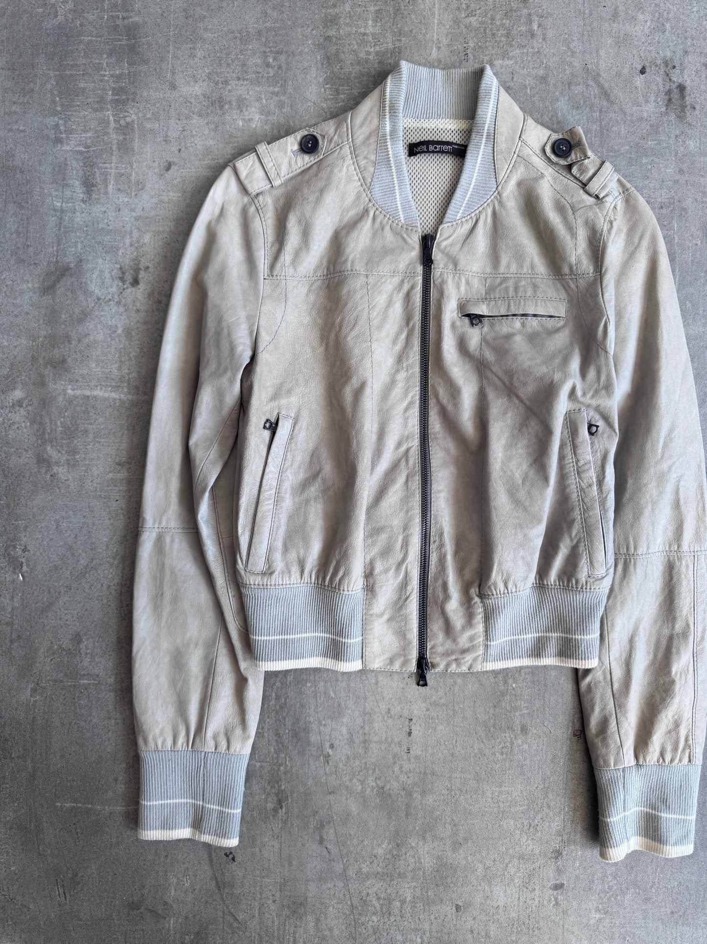 S/S 2006 Neil Barratt Beige Suede Leather Bomber Jacket SC:5782