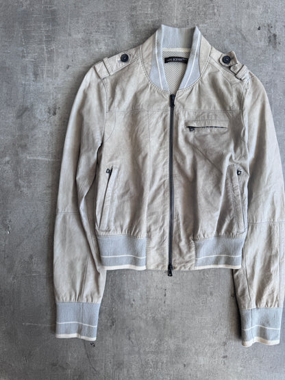 S/S 2006 Neil Barratt Beige Suede Leather Bomber Jacket SC:5782