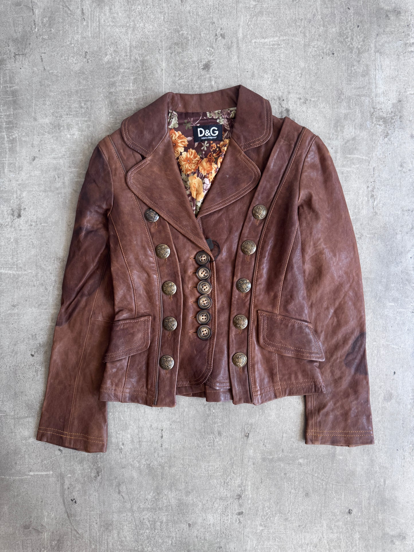 2000 Dolce & Gabbana Deadstock Military Stye Brown Leather Jacket