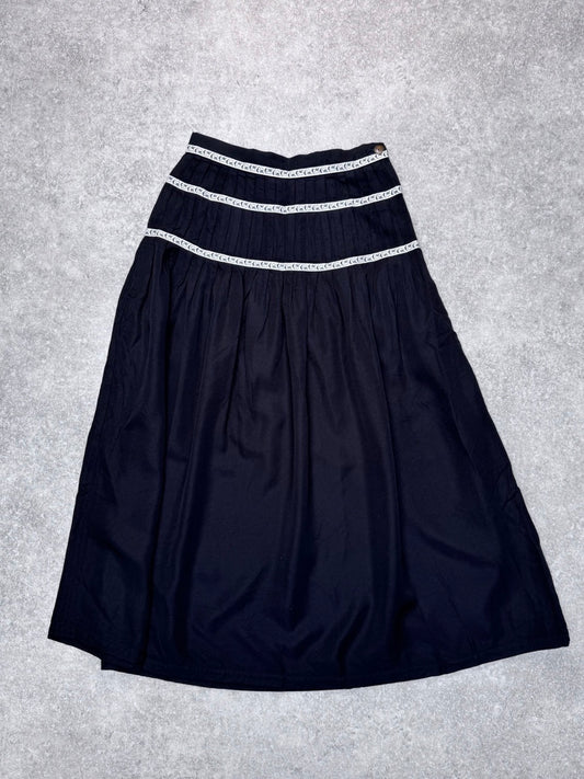90s Jean Paul Gaultier Paisely Trim Pleated Midi Skirt