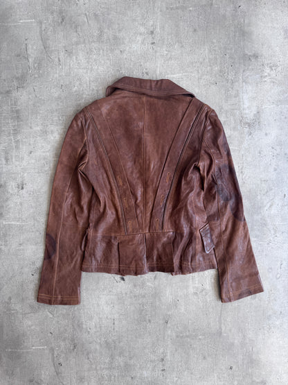 2000 Dolce & Gabbana Deadstock Military Stye Brown Leather Jacket