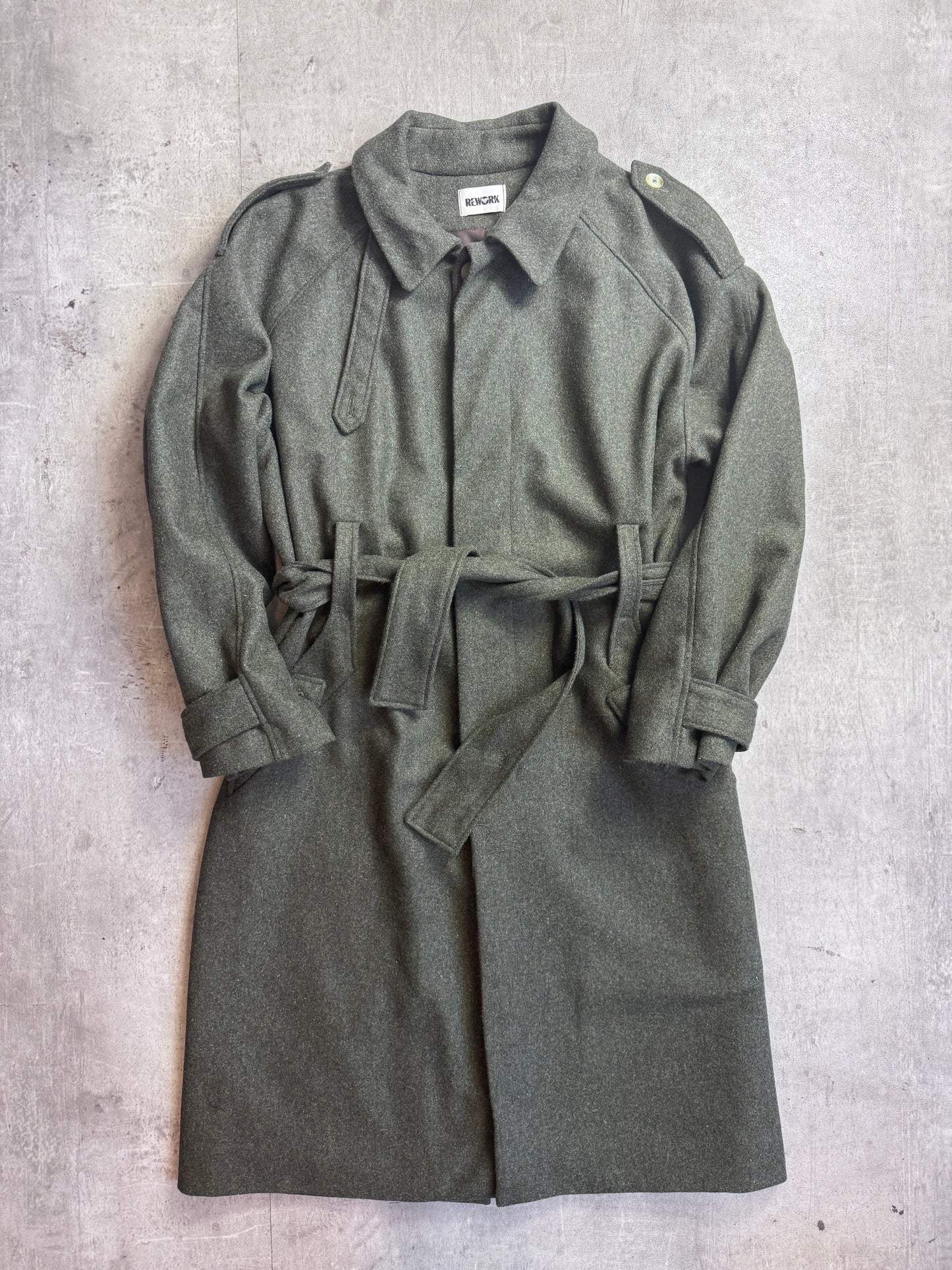 VT Rework: Khaki Wool Belted Military Trenchcoat